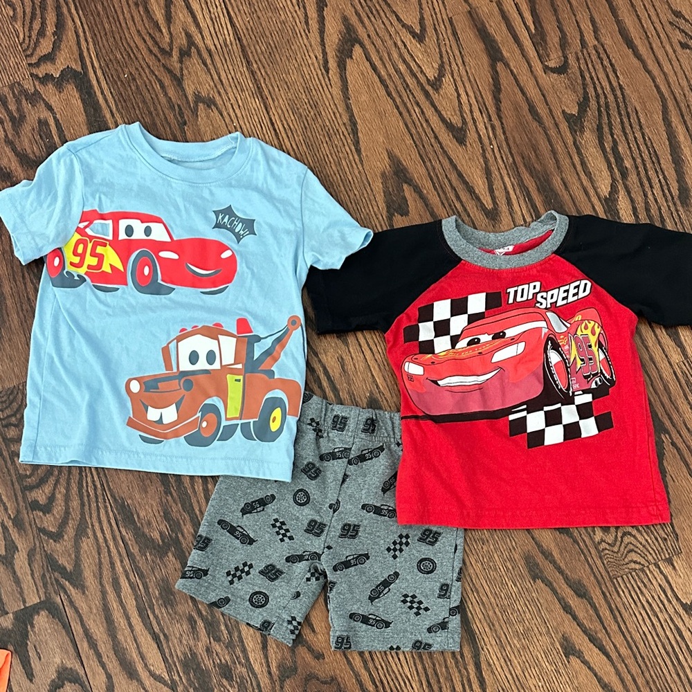 Disney Cars Lightning McQueen T-Shirt Set - Red, Blue, Gray